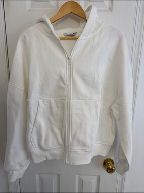 PrettyGarden White Full-Zip Hooded Sweatshirt
